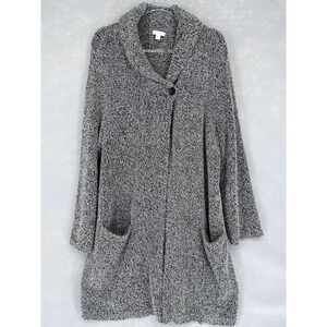 pure jill Cardigan‎ Sweater Womens Large Black White Speckled Knit Shawl Collar
